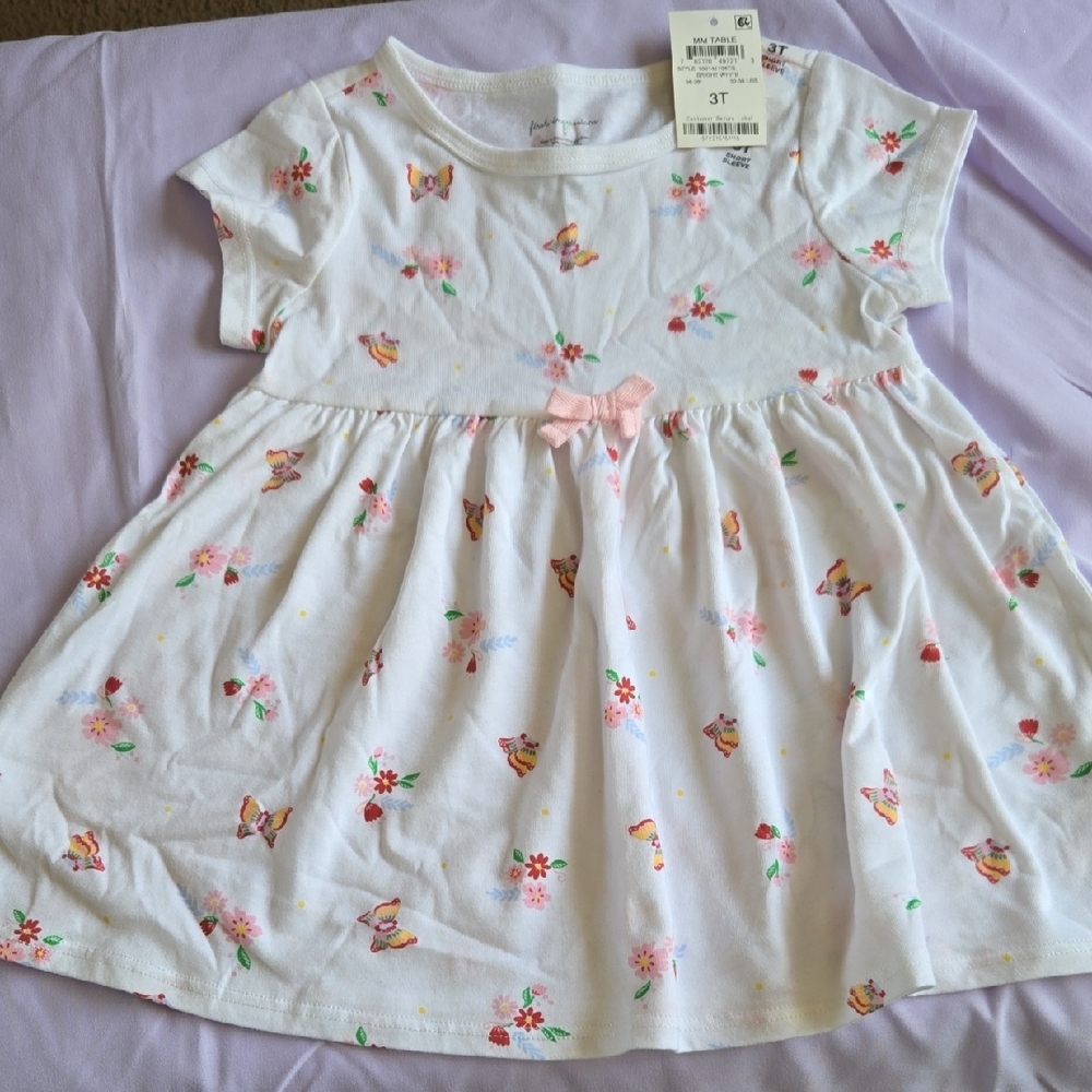 First Impressions Cream Flutter Sleeve Sundress with Crew Neck